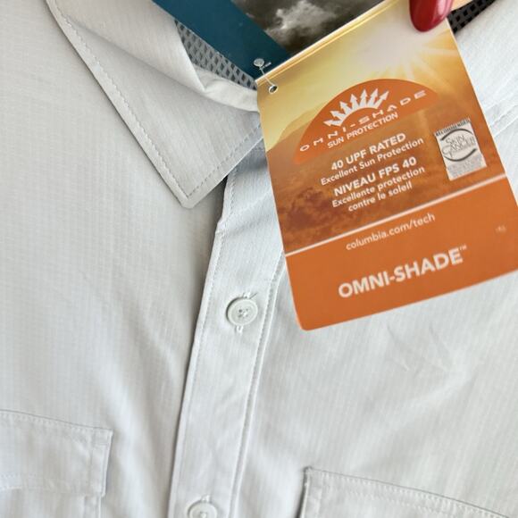 Columbia Shirt Mens Medium Omni-Shade Short Sleeve Gray Outdoor Fishing Vented - Picture 6 of 10